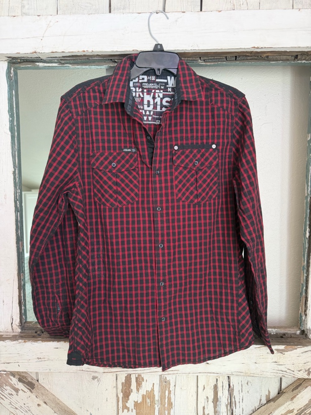 Red and Black Projek Raw Medium Plaid Button-Up Shirt - Streetwear